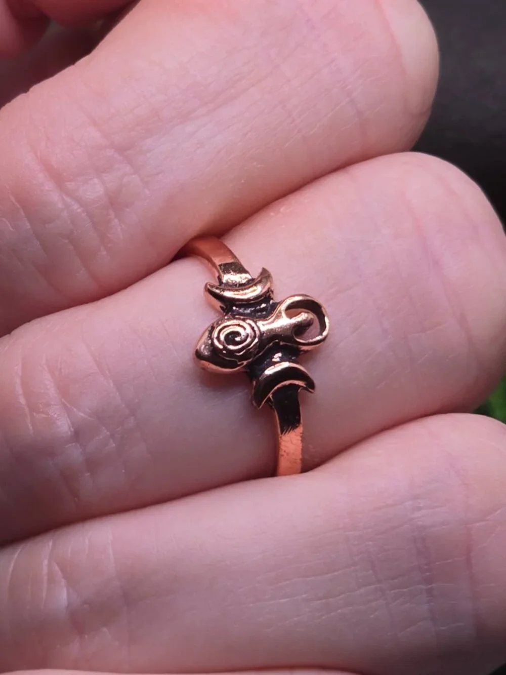 Copper Fertility Goddess Triple Moon Ring Size 8 Spiral Mother Jewelry Descript